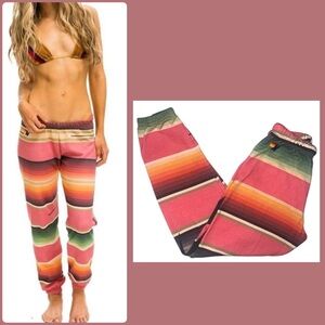 Aviator Nation Women’s Serape Bolt Stitch Sweatpants Pink XS Joggers Lounge Cali